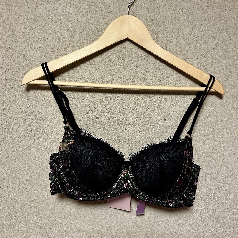 Savage x Fenty Black Plaid Lace Bra